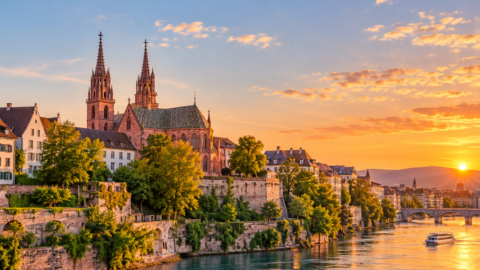 Basel ved Rhinen med historisk by og katedral