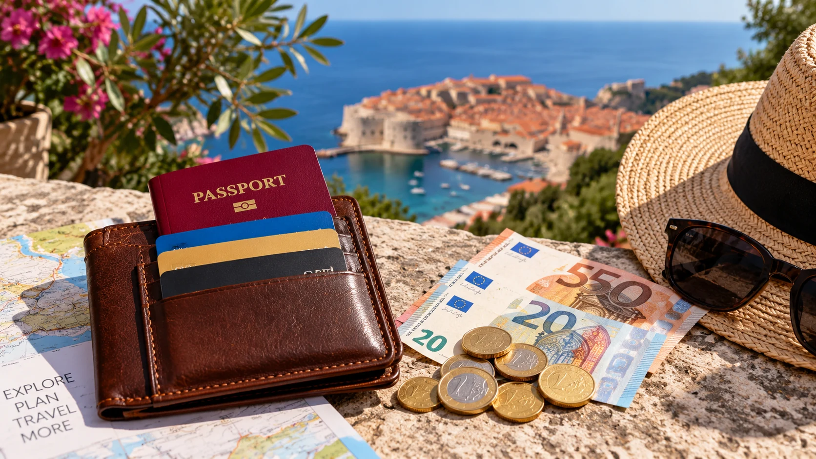 International payment cards and currency in a travel wallet