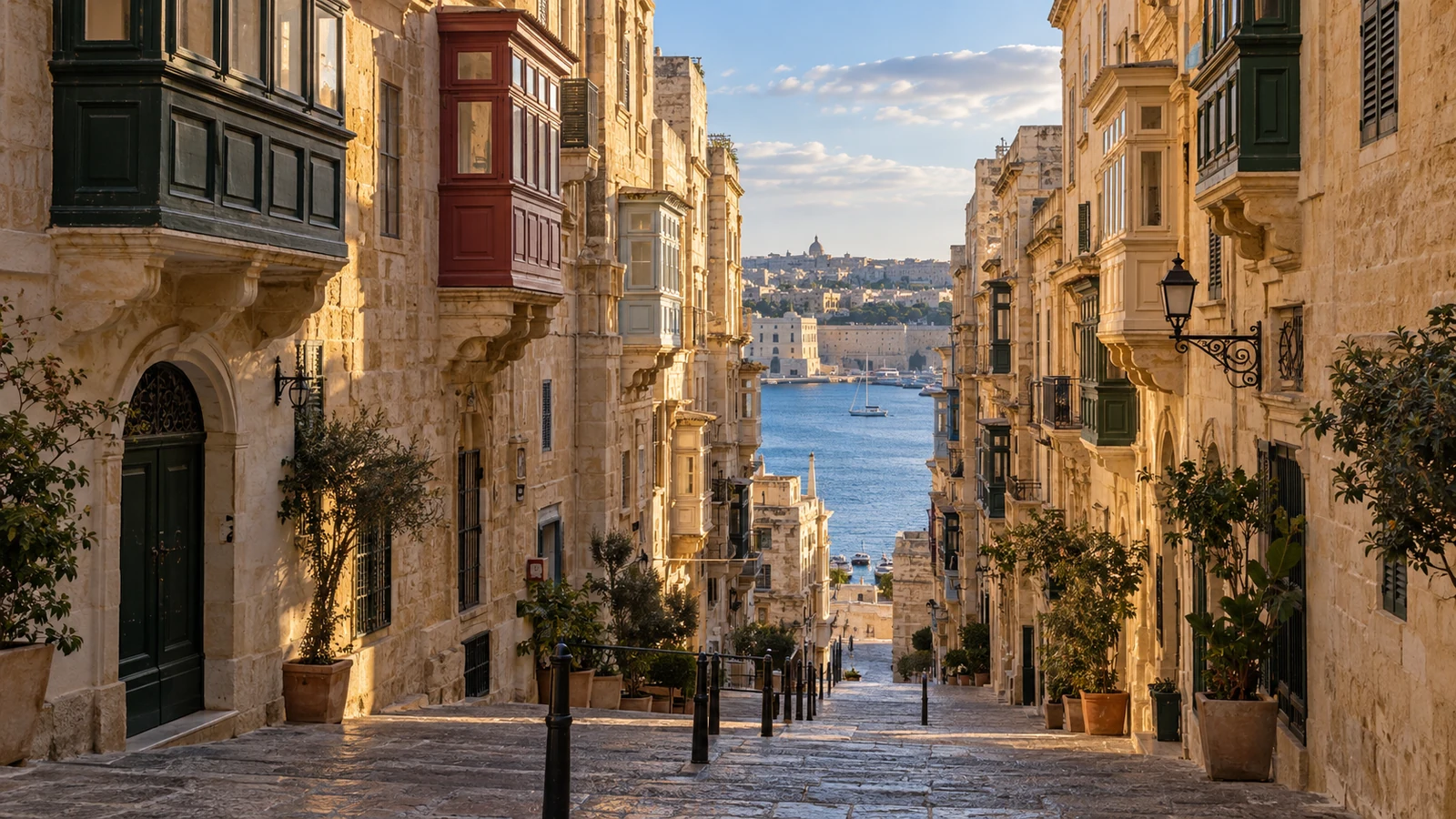 Traditional balconies along a Valletta street